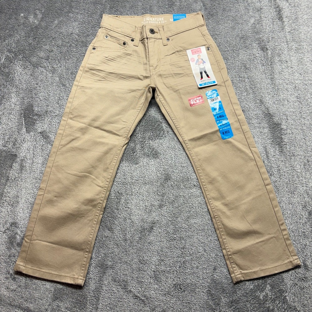 Signature Levi Strauss Athletic Jeans Boys 8 Regular Tan New S67 Super Flex Zip